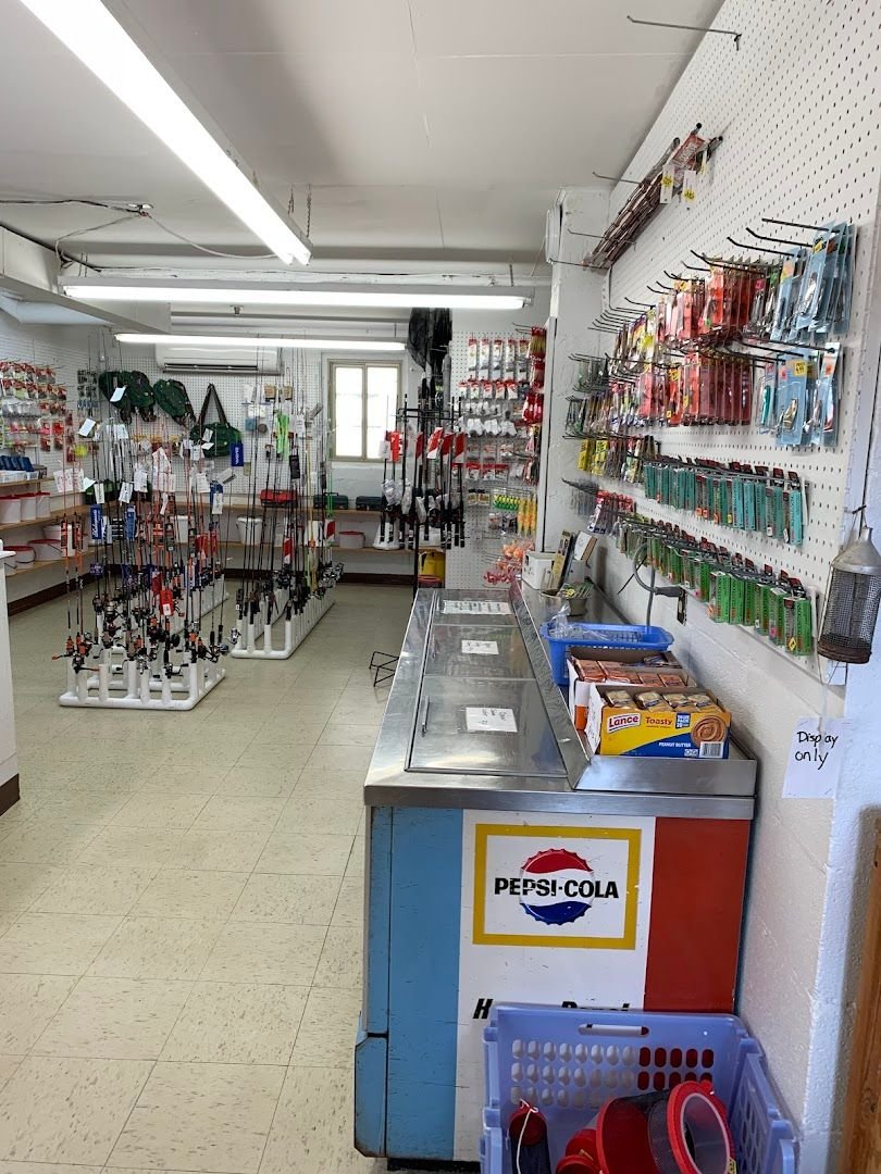 Fishing rods, flies and tackle inside Simonds Bait and Tackle